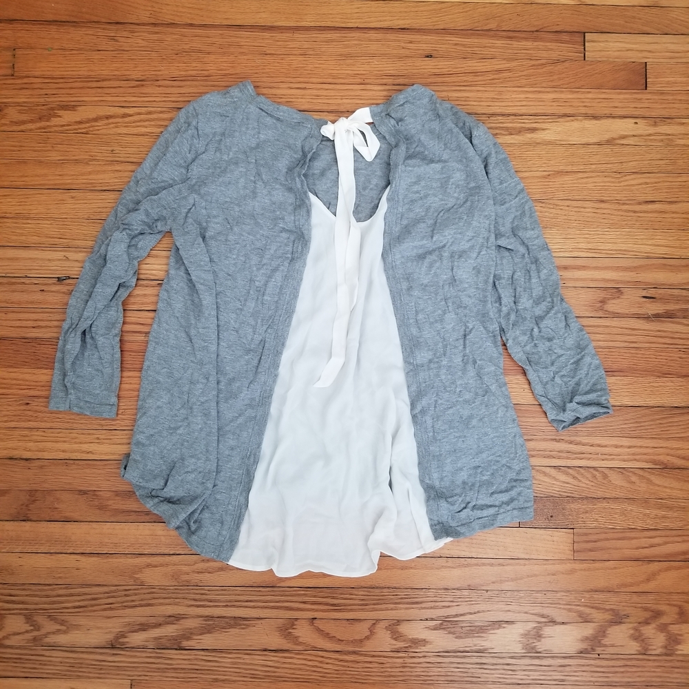 LOFT Heather Gray and Ivory Blouse